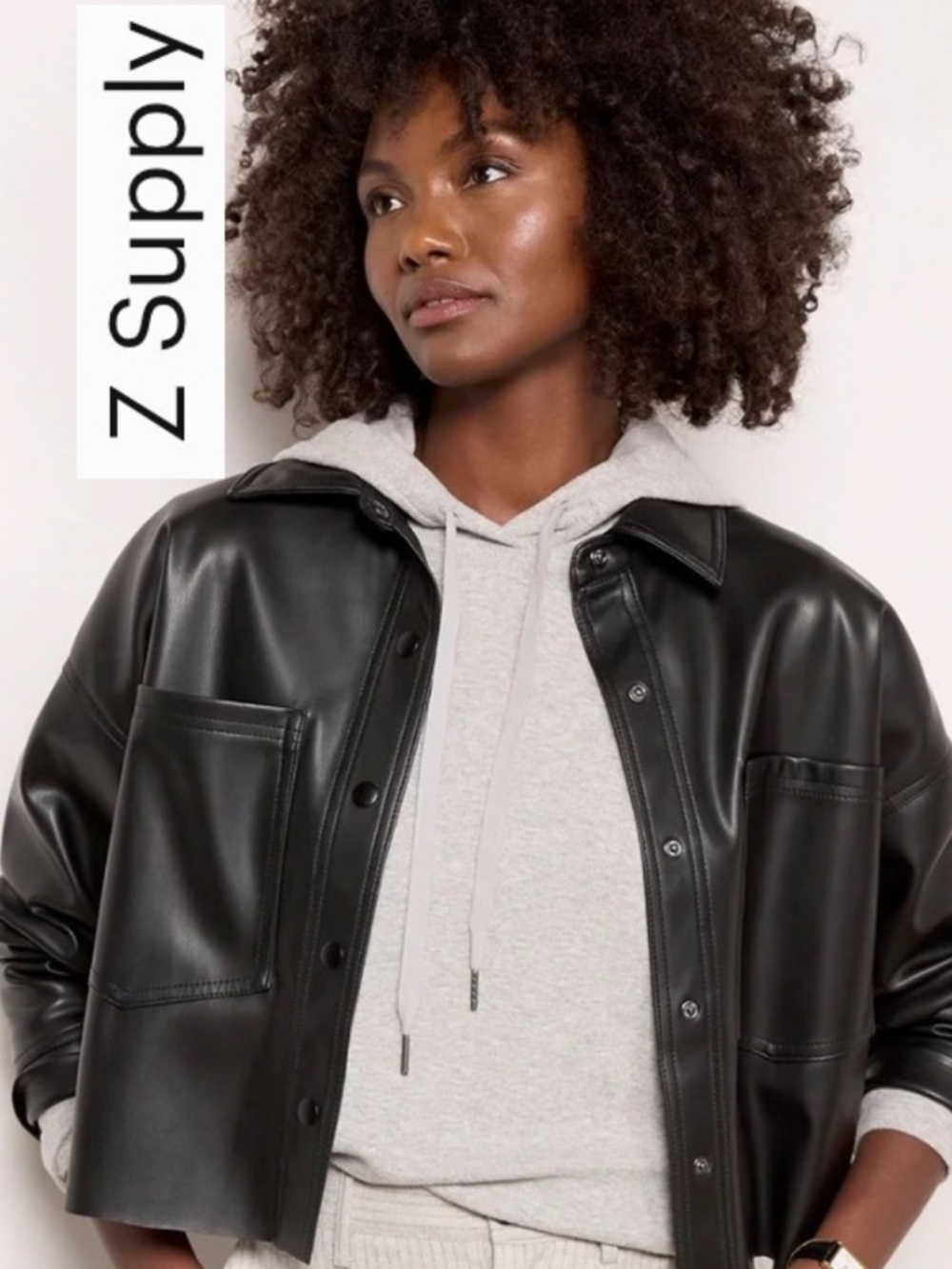 Z Supply Black Vegan snap jacket/shirt, XL, PG1579